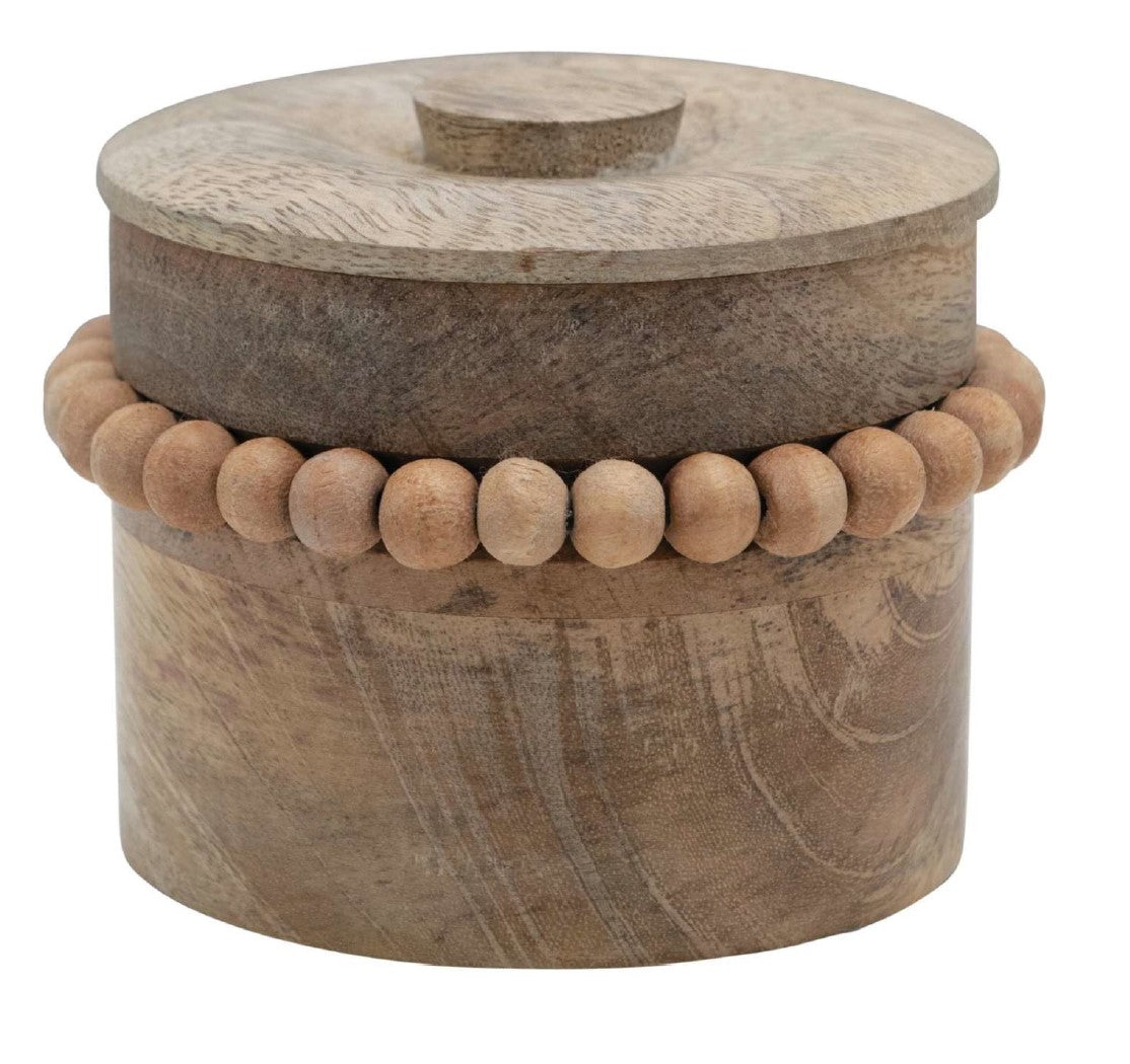 Mango Wood Box with Wood Beads and Lid